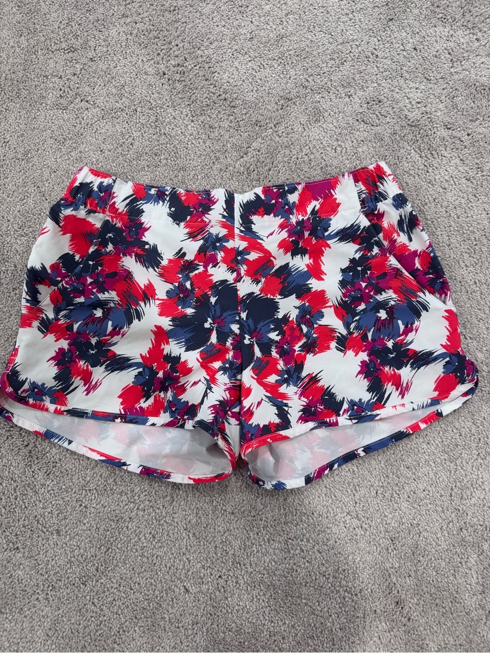 Columbia Women's White Athletic Shorts with Red & Navy Floral Brushprint